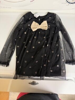 healthtex Black Mesh Dresssy Top with Gold Bow